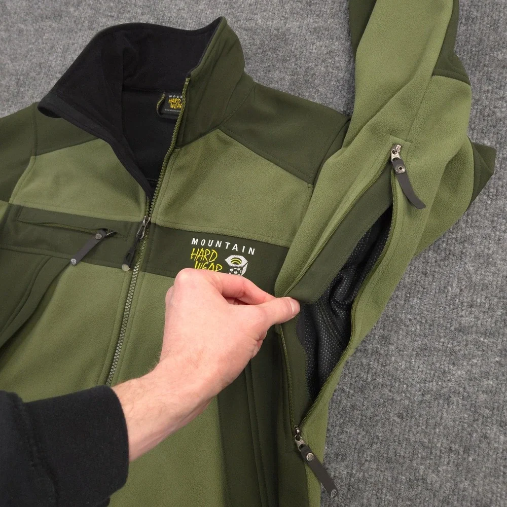 Mountain Hardwear Tech Jacket‎ Mens S Green Windstopper Hybrid Softshell Fleece